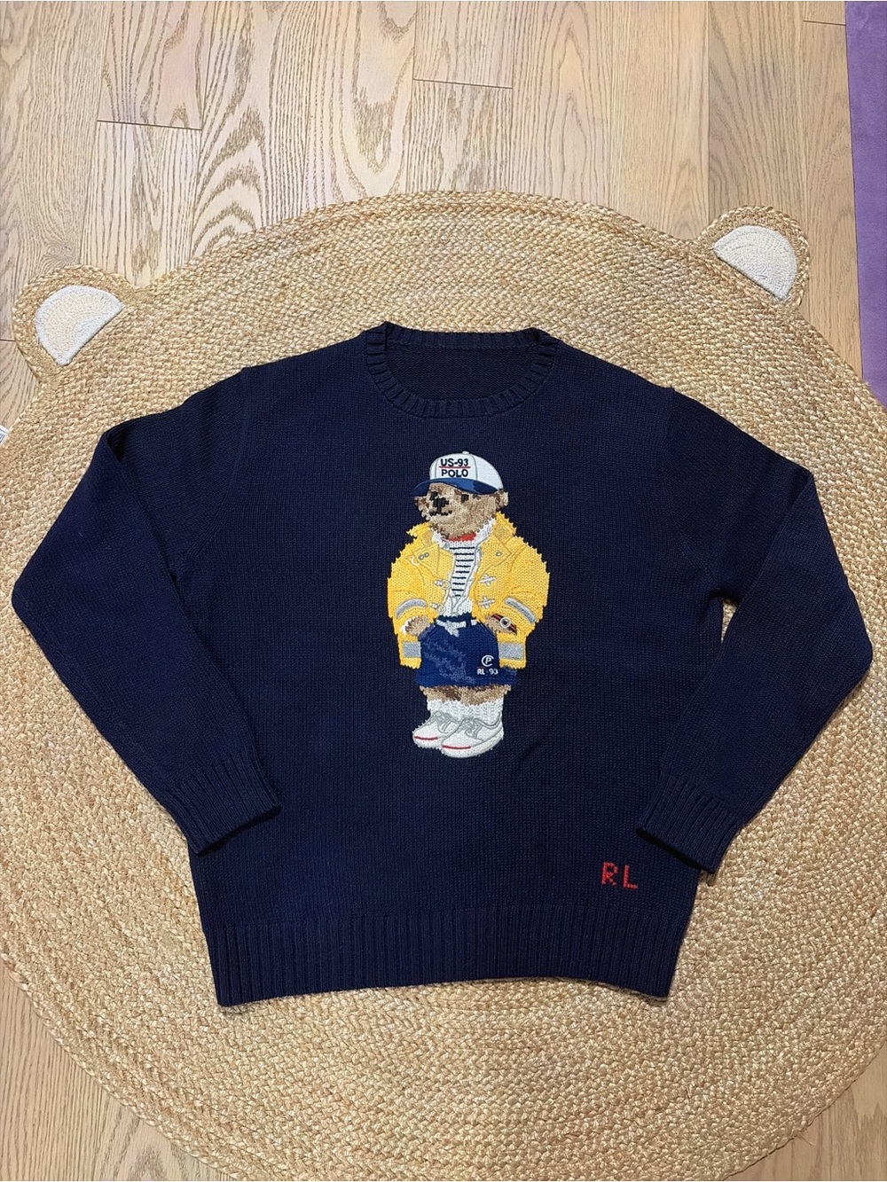 Polo by Ralph Lauren Navy Crewneck Sweater with Polo Bear in Yellow Jacket
